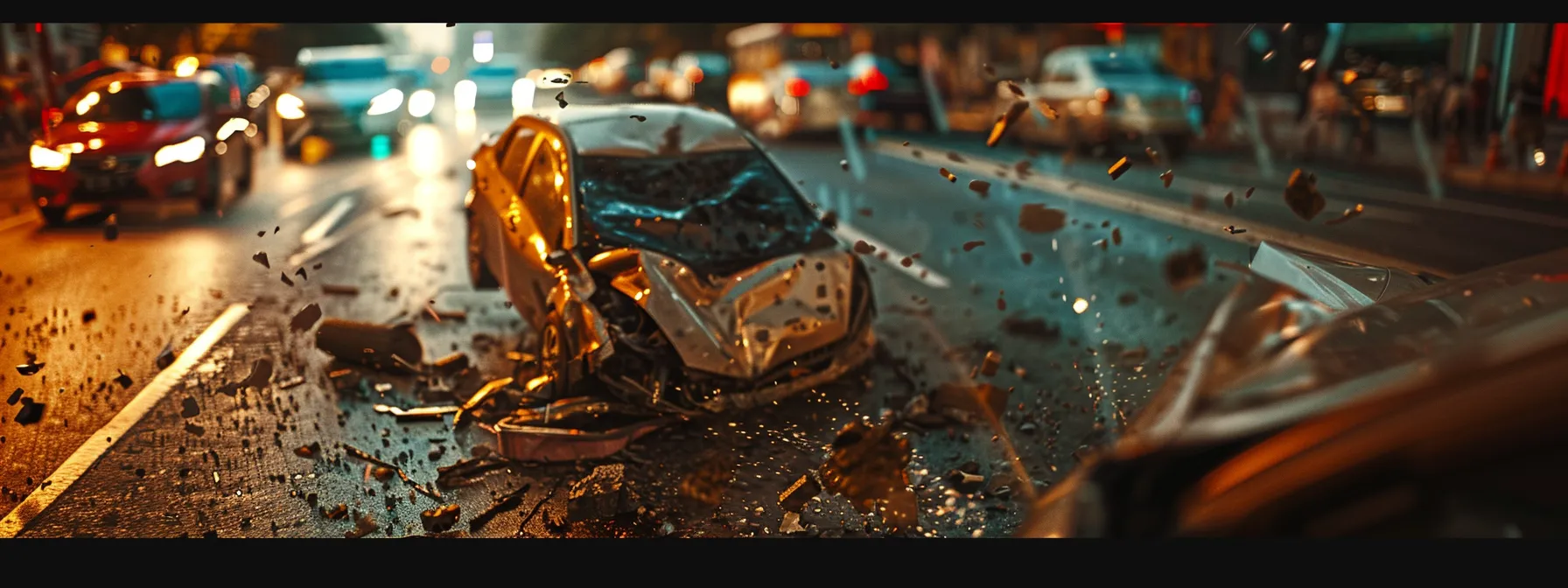 una imagen de un accidente de tráfico con fotografías detalladas del lugar y pruebas físicas relevantes para respaldar un reclamo legal.